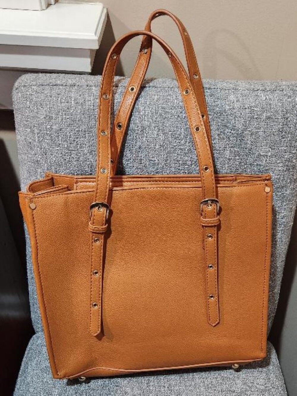 Moda Luxe Faux Leather Tan Tote Bag